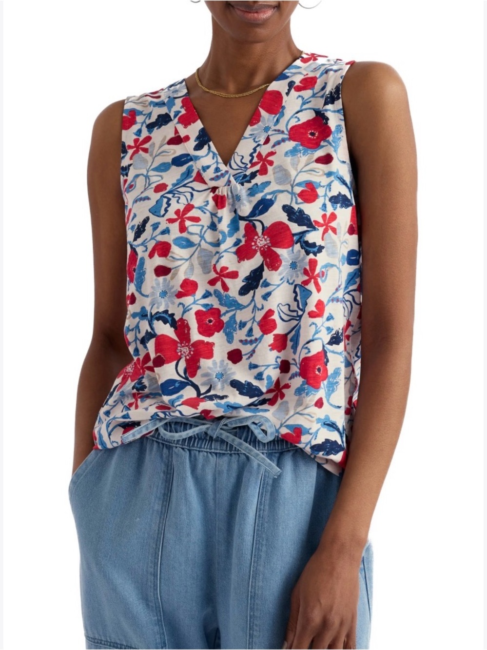 Tommy Hilfiger Floral Sleeveless Blouse in White & Red